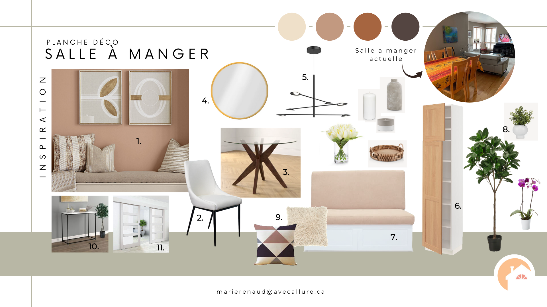 Moodboard  salle à manger aire ouverte style transitionel