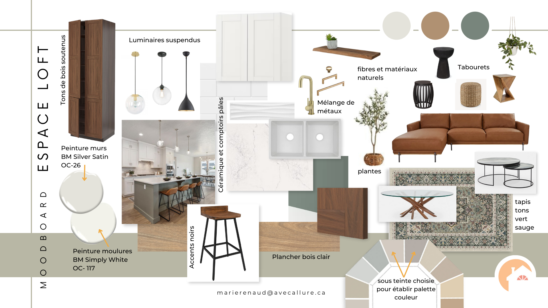 Moodboard espace loft style transitionel