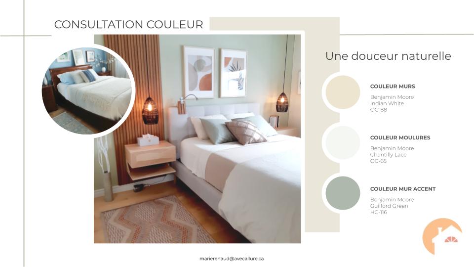 Consultation couleur chambre couleur apaisantes, douces, style organique moderne, ambiance de rêve inspiration spa
