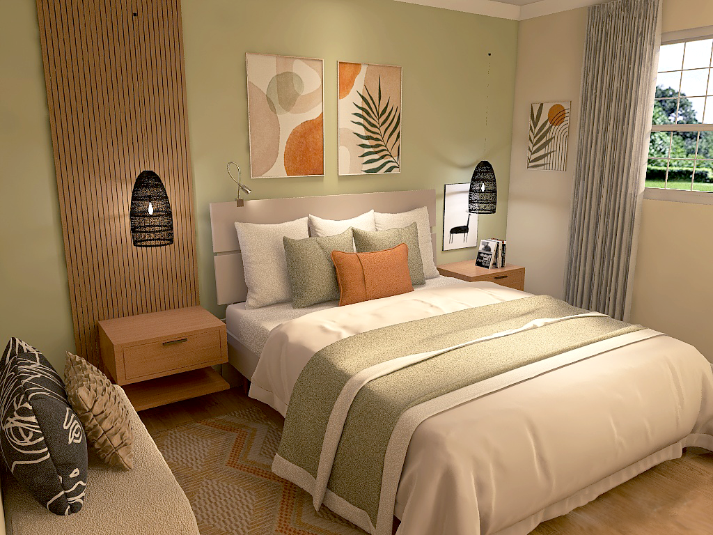 Concept décoration 3D  visualisation chambre style organique moderne