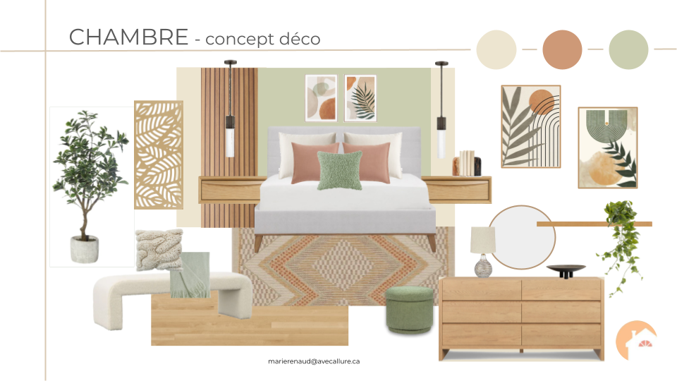 Chambre concept déco boho organique moderne