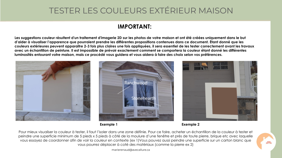 Consultation couleur extérieur maison style transitionnel procédé test couleur